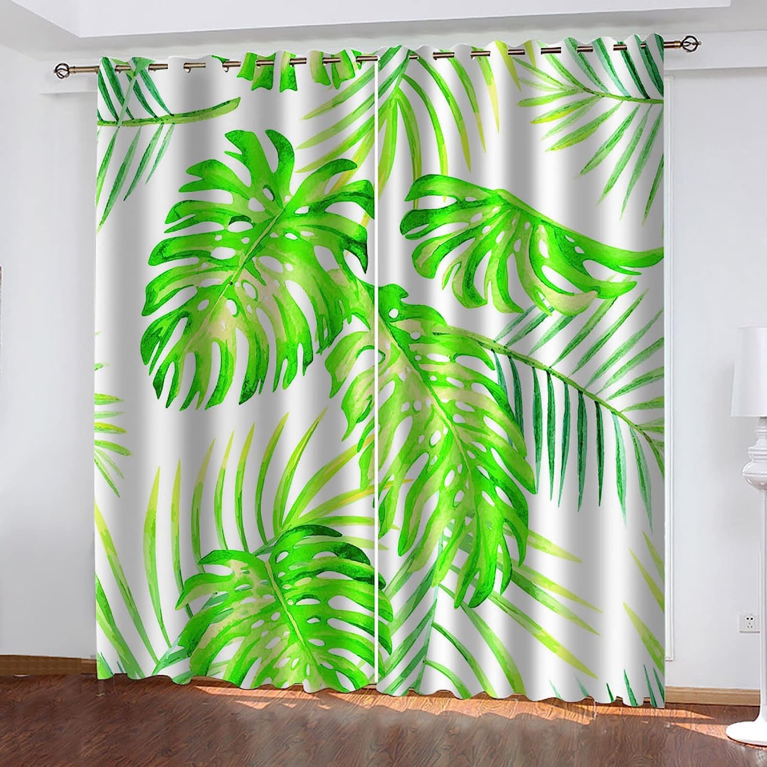 Pencil Pleat Blackout Curtains Plant Leaves Indoor Blackout Curtain, 3D Thermo-Insulating Window Curtains Polyester Material Bedroom Drapes Blackout