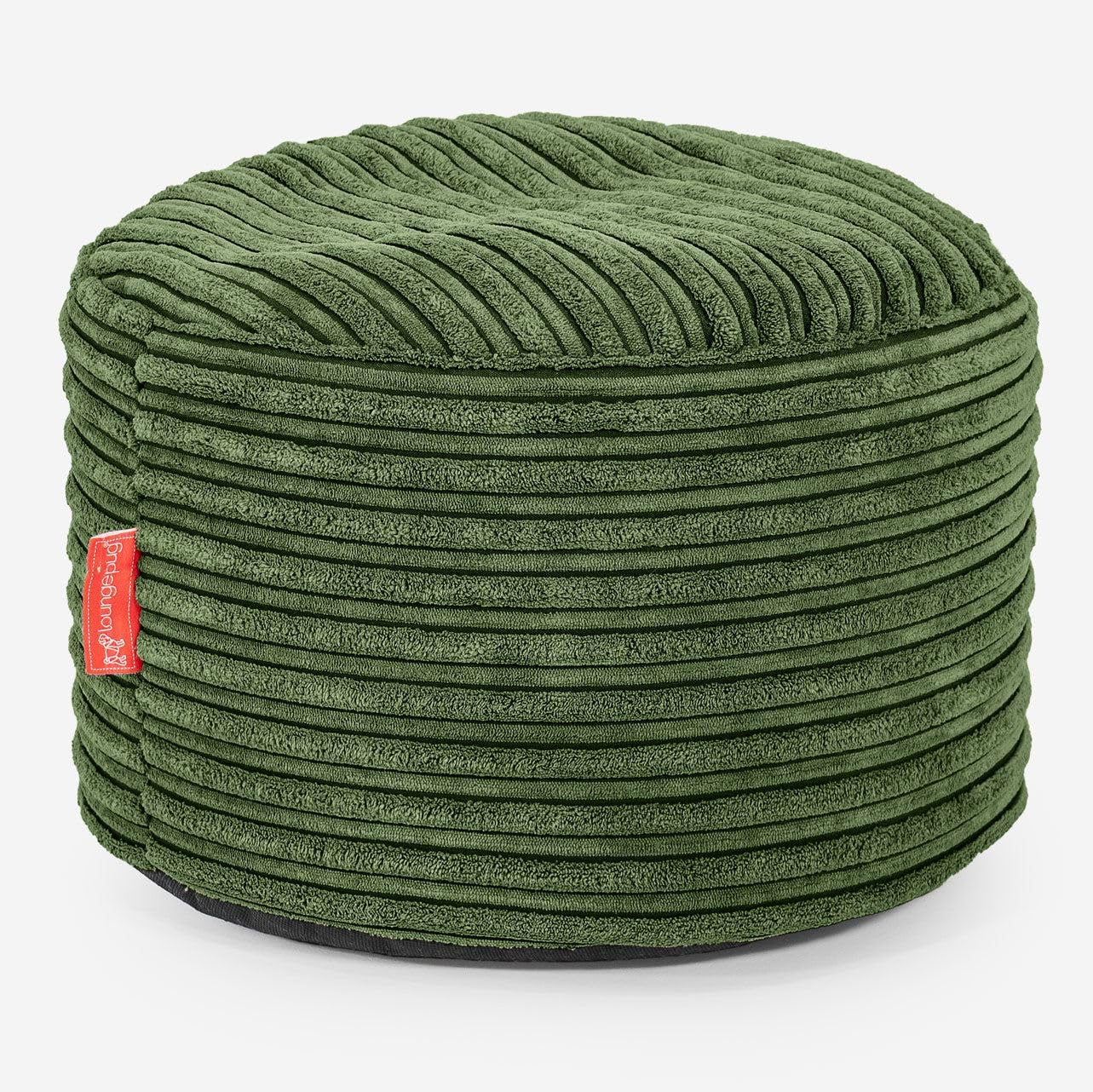 Lounge Pug Round Footstool Bean Bag Pouffe, Small Foot Rest, Cord Forest Green