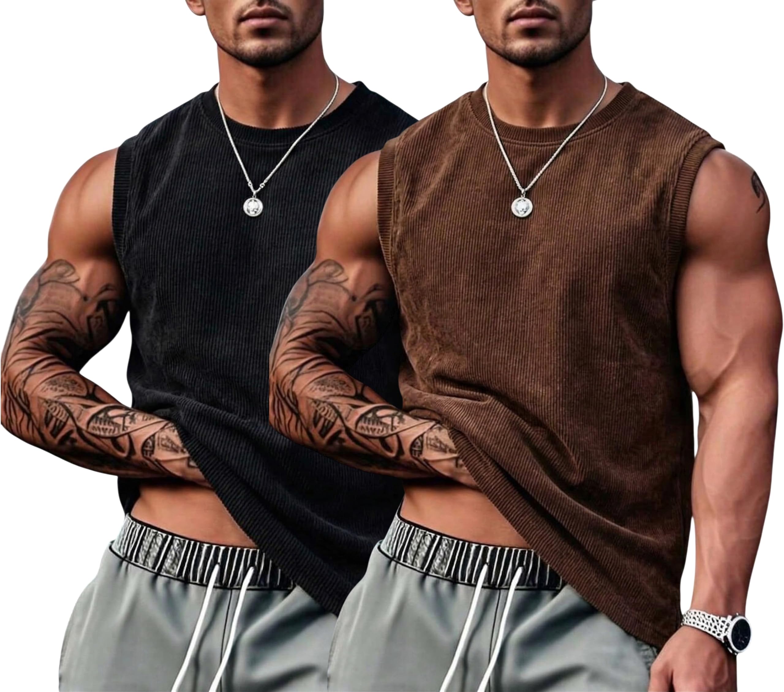 Men Round Neck Sleeveless Ribbed Texture Oversized Tank Tshirt| Tank Top for Men's | Vest for Man Printed-image-38