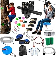200FT Backyard Zipline Kit for Kids & Adults: 400lbs Capacity, Removable Trolley, Safety Harness, Easy Install