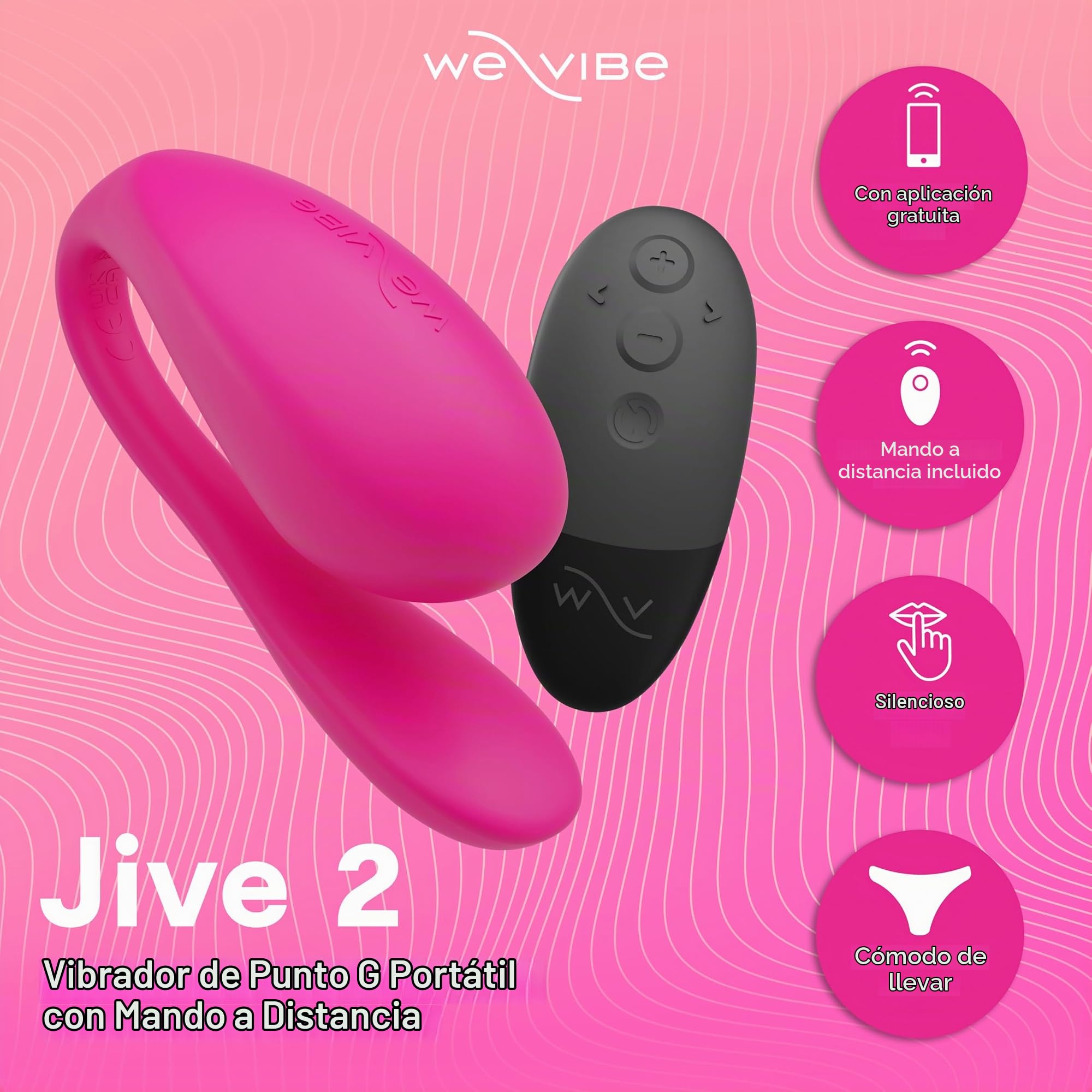 We-Vibe Jive 2 Vibrador para el Punto G - Vibrador con Forma de Huevo - Juguete Erótico para Mujeres y Parejas - Control Mediante App y Mando a Distancia - Resistente al Agua - Recargable