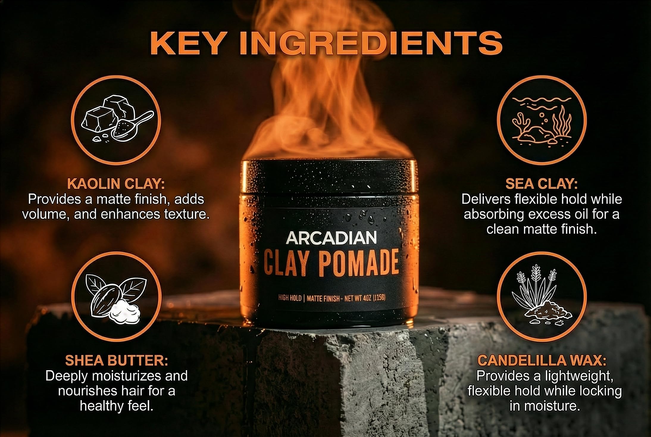 Arcadian Grooming Matte Clay Pomade Hair Styling Product for Men – Strong Hold, Matte Finish, Natural Texture – Water Based Hair Clay – 113g