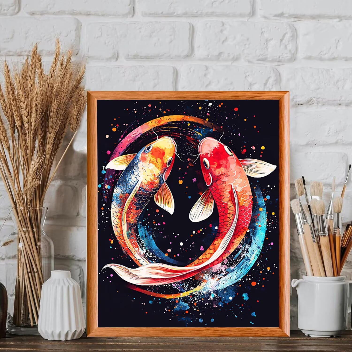 WEISHIWE Malen nach Zahlen Erwachsene Koi Karpfen, 70x90cm x-502 | Malen nach Zahlen Erwachsene Leinwand Kit, DIY Handgemalt Ölgemälde Set mit 3-Pinseln und Acrylfarbe für Wanddeko,Ohne Rahmen