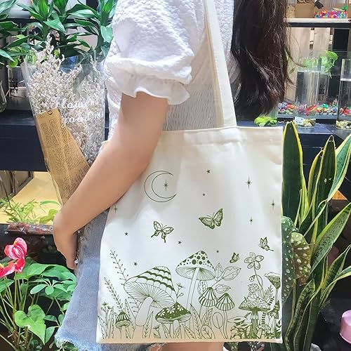 Miniatura 4 de THEYGE Mushroom Tote Bag Aesthetic Vintage Tote Bag Cotton Canvas Bag Cute Mushroom Tote Bag for Women Reusable Grocery Bag