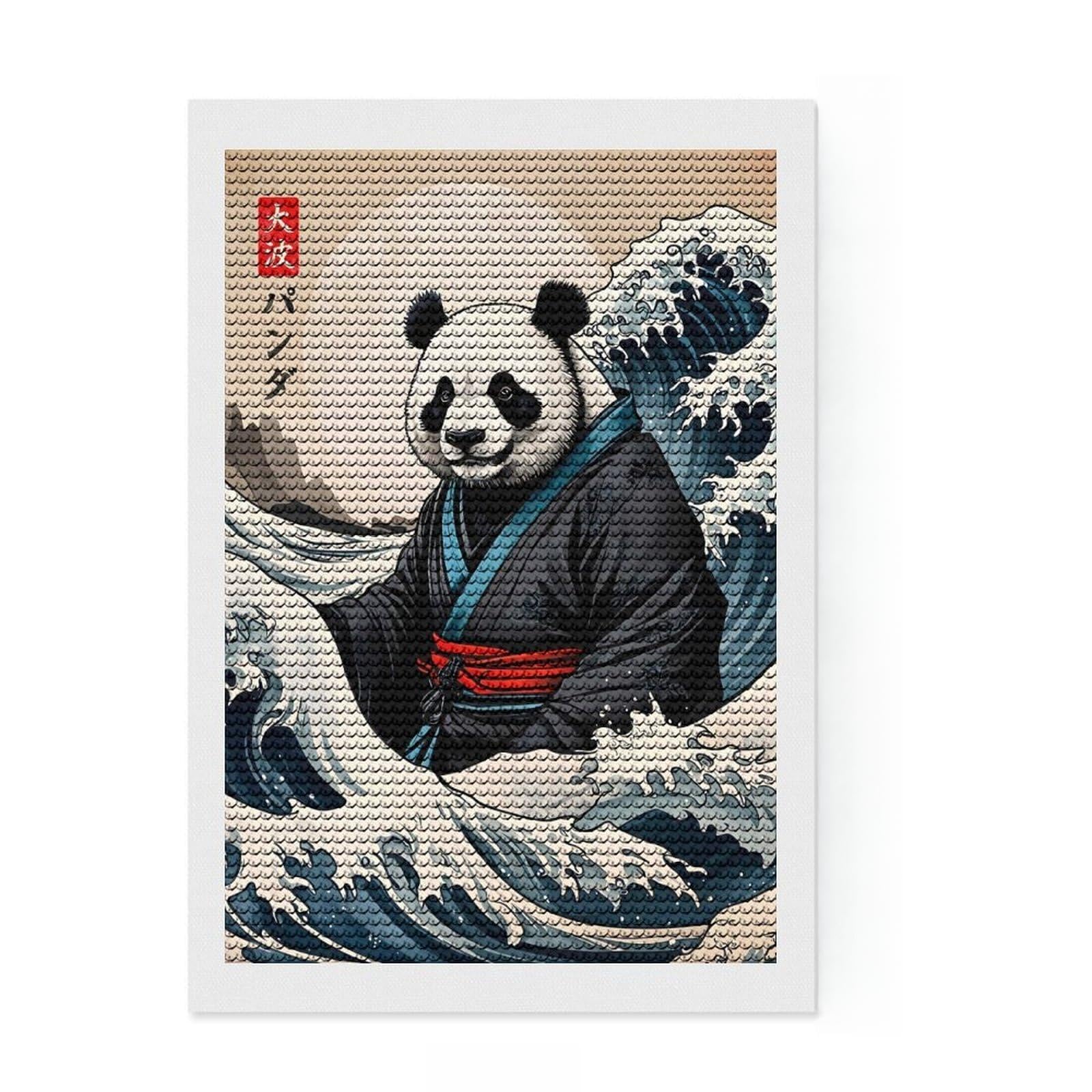 Junmoney Great Wave of Panda Full Drill Diamond Painting Kit 8"x12", Neat Printed Canvas, Sparkling Round Gems, Easy Handmade Project