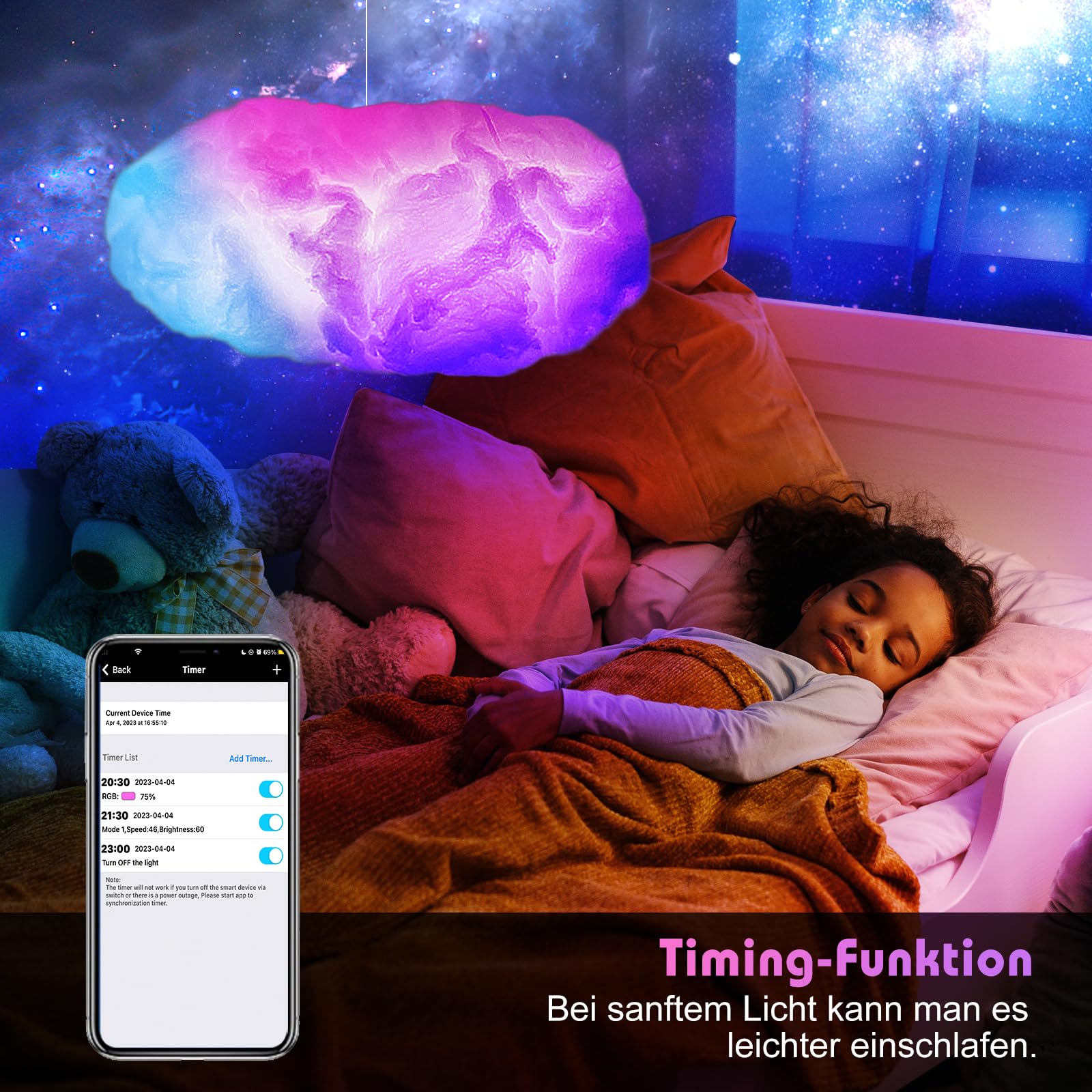 Lichaser 2 Pack RGB Regenbogen Watte LED Wolken Licht, Coole Dimmbar Dekoleuchten LED Cloud Lights mit Bluetooth-APP und 2.4G Fernbedienung für Die Zimmer, Schlafzimmer Dekoration (2 Pack, RGB+IC)