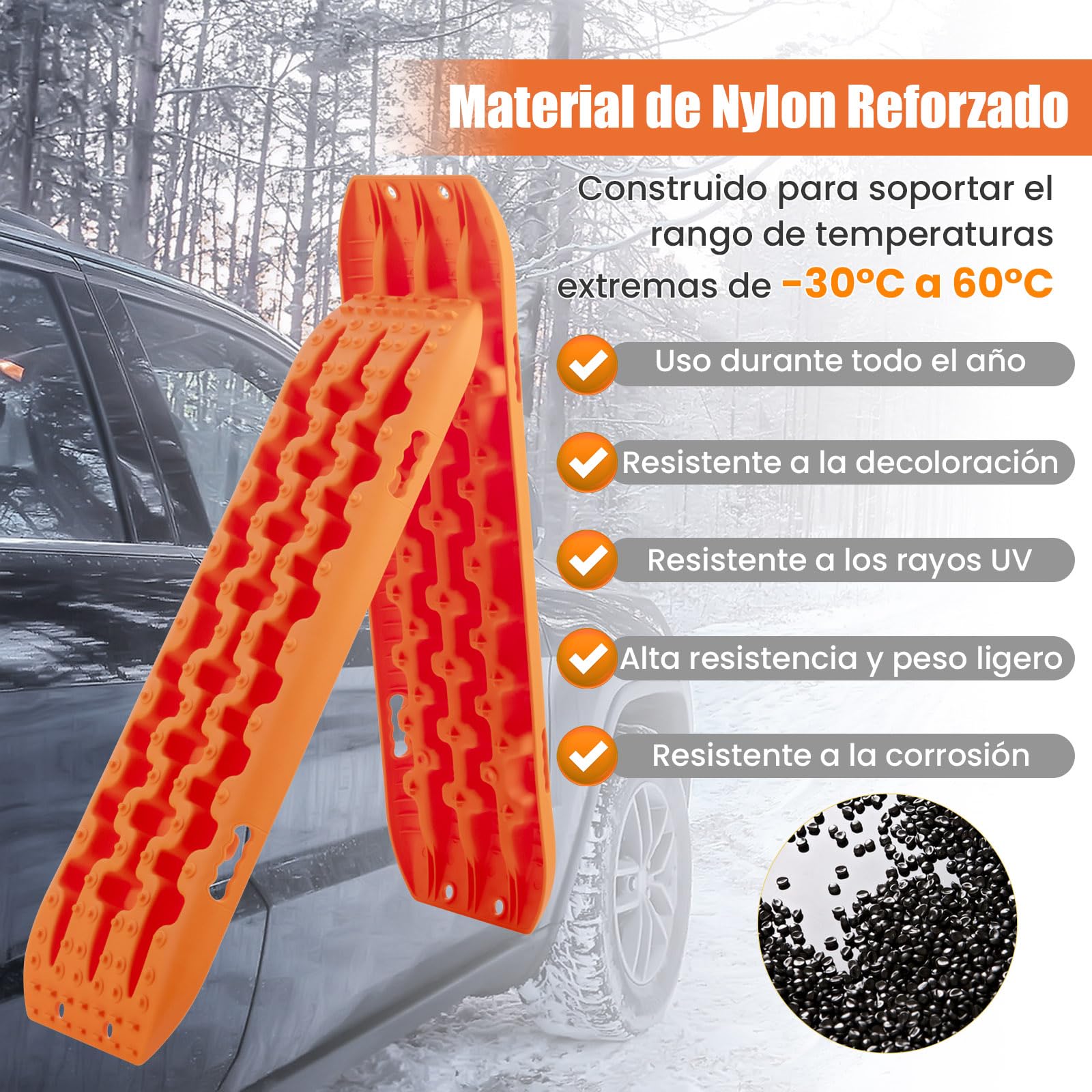 COSTWAY Tablas de Tracción Todoterreno, Alfombrillas de Tracción de 2 Piezas para Nieve, Extracción y Recuperación de Vehículos, para Llantas y Alfombrilla de Tracción (Naranja, 107 x 31 x 7 cm)