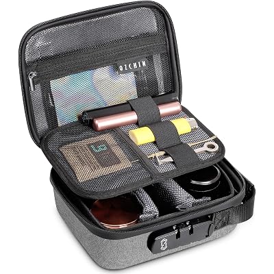 OZCHIN Smell Proof Bag with Combination Lock Odorless Carbon Lined Hard PU Stash Box Odor Proof Container Medicine Organizer Case Travel Carrying Storage Bag, Christmas Xmas Gifts for Men Women