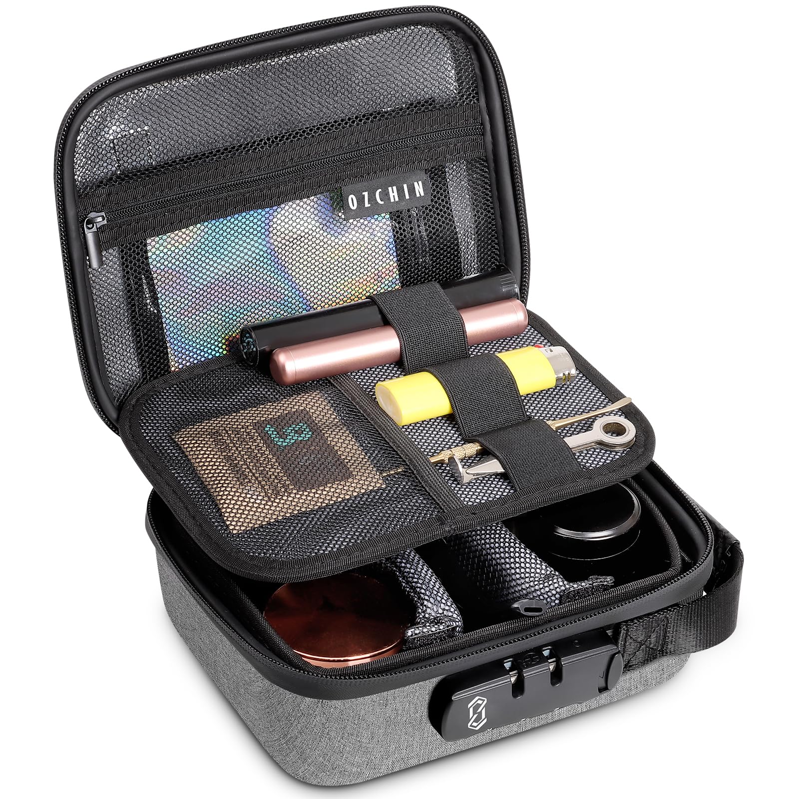 OZCHIN Smell Proof Bag with Combination Lock Odorless Carbon Lined Hard PU Stash Box Odor Proof Container Medicine Organizer Case Travel Carrying Storage Bag, Christmas Xmas Gifts for Men Women