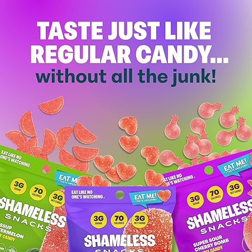Miniatura 3 de Shameless Snacks - Gomitas keto bajas en carbohidratos sin gluten - Melocotón, sandía, bomba de cereza
