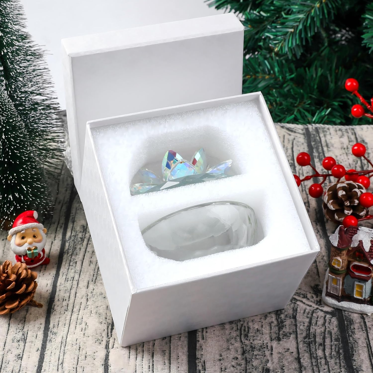 Crystal Jewelry Box for Women, Small Glass Trinket Jar with Lid, Clear Lotus Flower Storage Holder Elegant Organizer Dish for Ring, Earrings, Necklace, Gift (Pink Flower) - Image 2