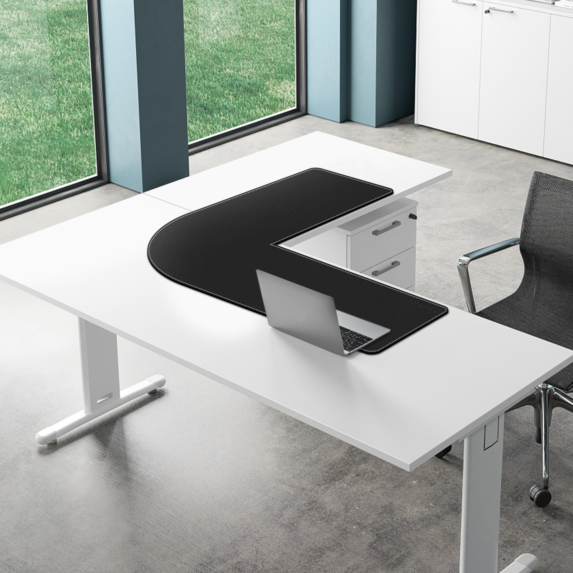 Mydours Sottomano da scrivania a forma di L, in pelle PU, 95 x 95 x 33 cm, di alta qualità, durevole, impermeabile, con bordi cuciti, per casa, ufficio, laptop, ufficio (nero)