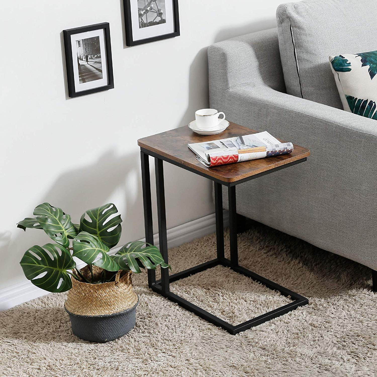 Mesa auxiliar en forma de C con ruedas, sofá, café, aperitivos, mesa auxiliar, muebles de escritorio para el hogar y la oficina