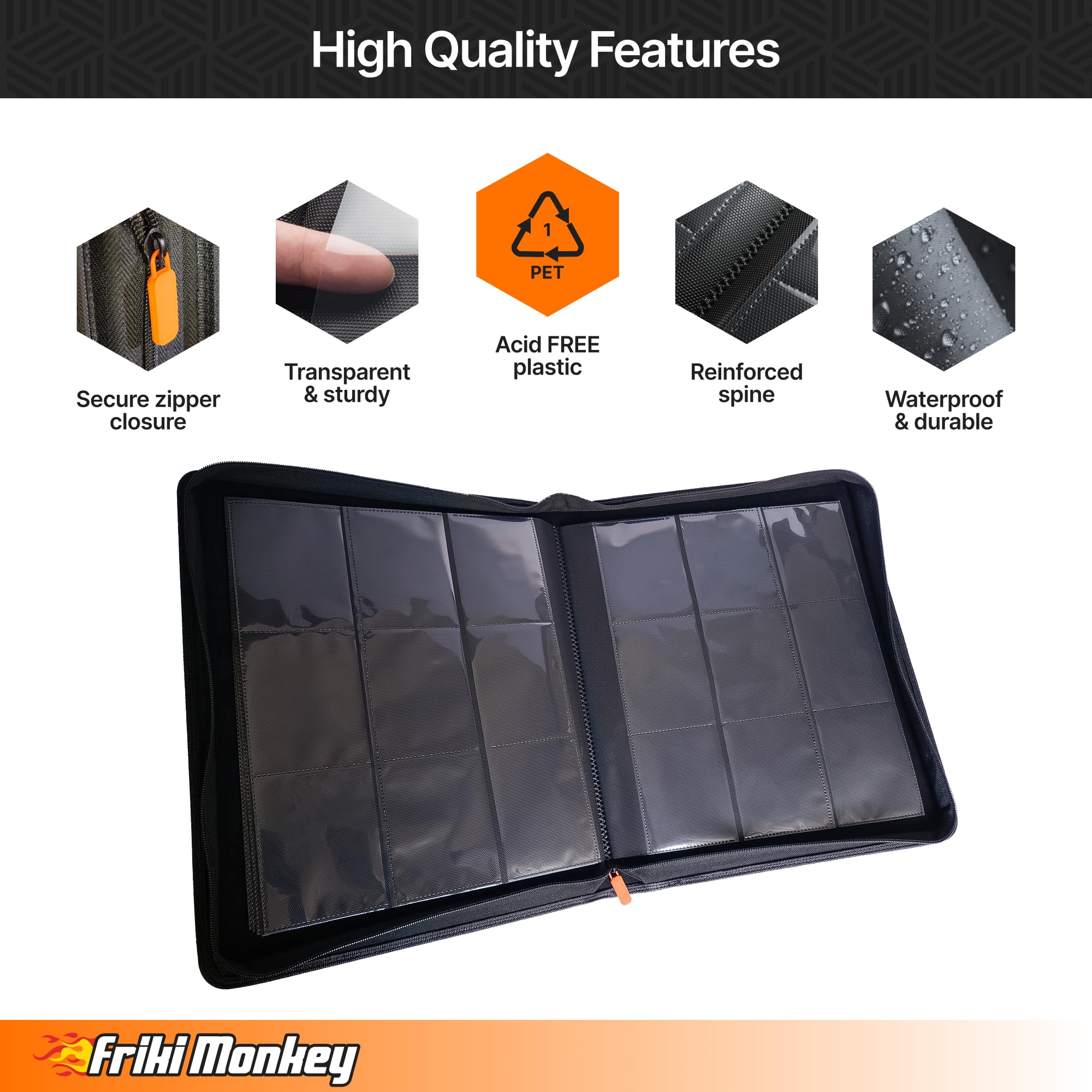 Álbum Toploader con cremallera para cartas| Binder TCG 3×3 para cartas de coleccionista – Capacidad 360 cartas | Álbum cartas coleccionables 20 hojas | Card Binder Toploader 9 bolsillos