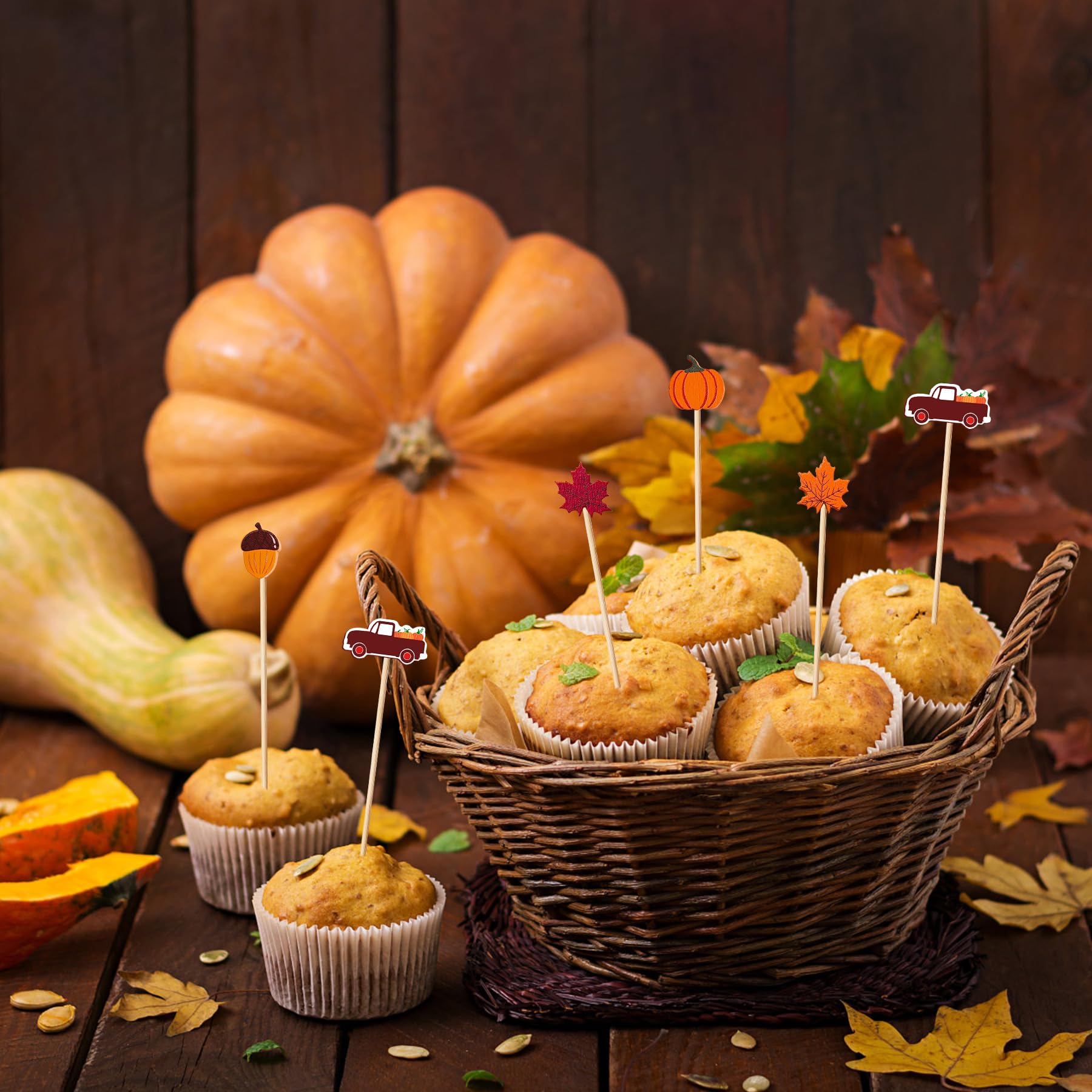 100 Pcs 4.7 Inch Fall Themed Cocktail Picks Pumpkins Acorns - View #3