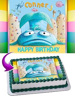 Cakecery Pout-Pout Fish Edible Cake Topper - Personalized 1/4 Sheet Birthday Banner for Kids Cakes