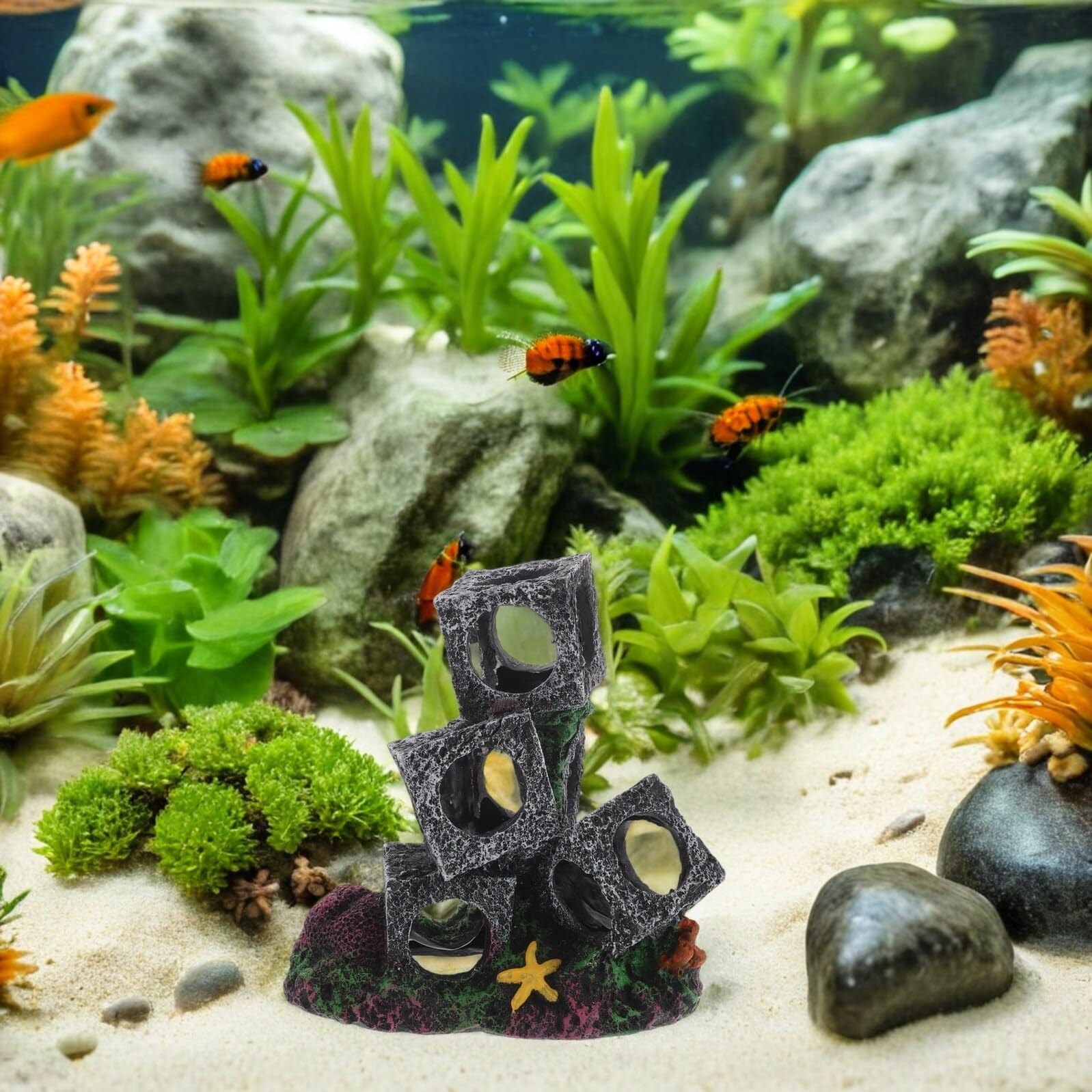 Cubos Apilables de Resina para Acuario Escondite Seguro para Camarones y Peces Betta Decoración de Peceras de Agua Dulce Cueva Natural para Cría y Refugio Adorno Resistente