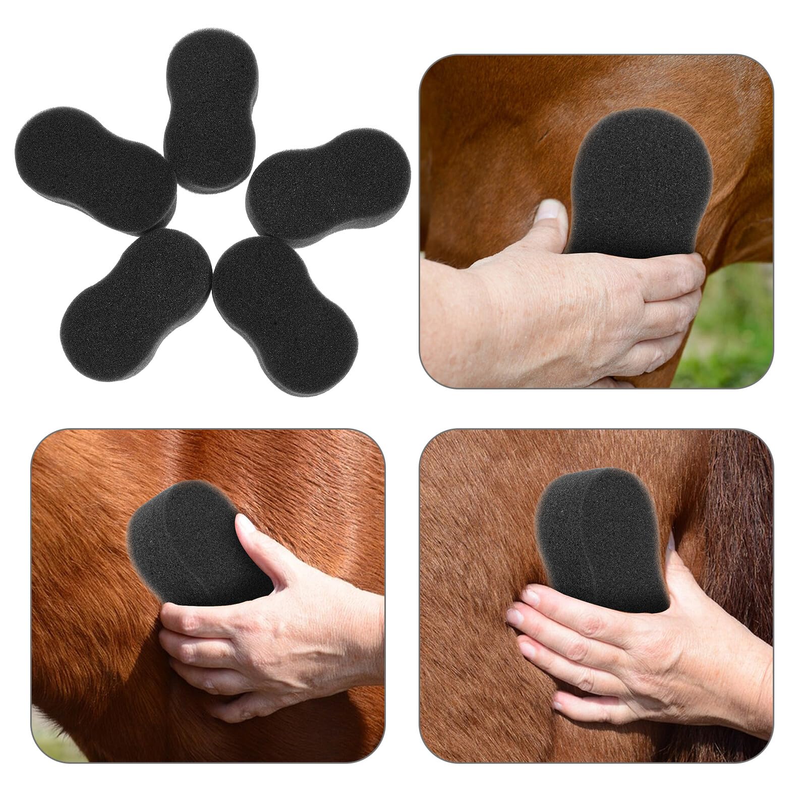 ibasenice 5 Esponjas Negras para Limpieza y Cuidado del Caballo Esponjas Suaves que No Dañan el Tejido Paquete de 5 Unidades para Uso Después de Paseos Recreativos