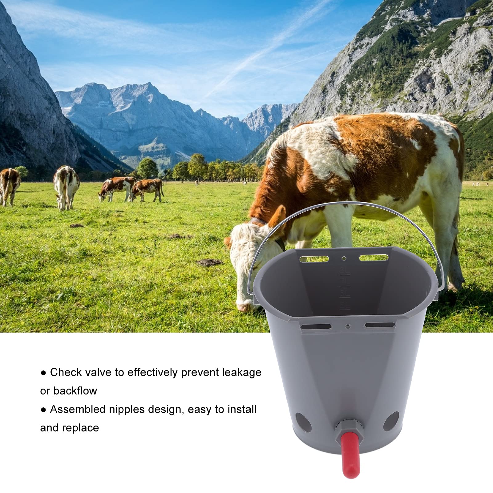 Wiadro do karmienia zwierząt gospodarskich Plastik spożywczy z 5 smoczkami Szary do karmienia mlekiem (For cattle)