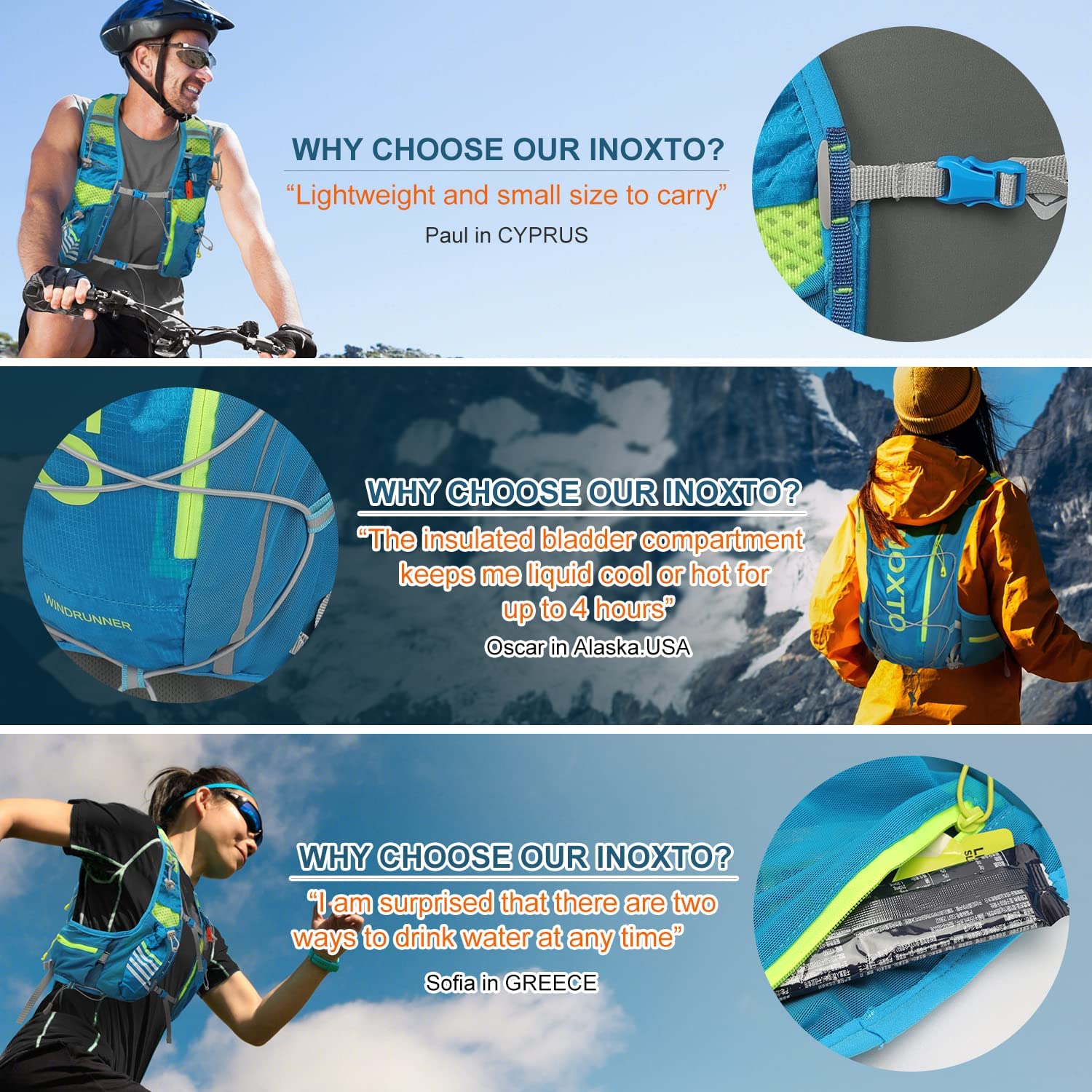 INOXTO Chaleco de hidratación ligero para correr, mochila de hidratación con bolsa de agua de 1.5 L y botella de agua plegable suave de 450 ml para senderismo, correr, ciclismo, carreras para mujeres