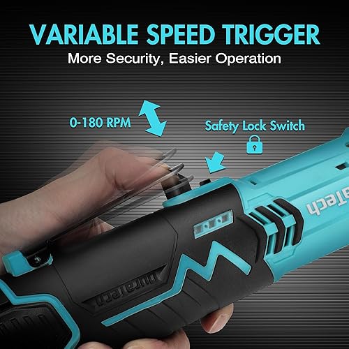 Miniatura 5 de DURATECH Llave de trinquete inalámbrica extendida, 38 pulgadas, 12 V, 44 pies, llave de trinquete eléctrica de cuello largo con 2 baterías de iones