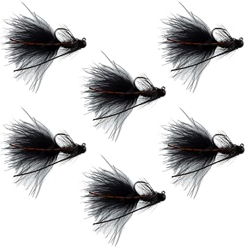The Fly Fishing Place Tungsten Bead Black Mini Bugger Tactical Jig Czech Euro Nymph Spanish Barbless Nymphing Fly - 6 Flies Size 8