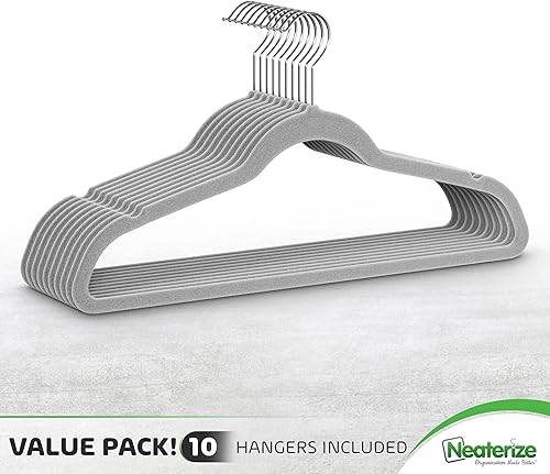 Miniatura 7 de Perchas de terciopelo para ropa, paquete de 10 unidades, color negro, resistentes - Fieltro antideslizante para abrigos y trajes para armario,