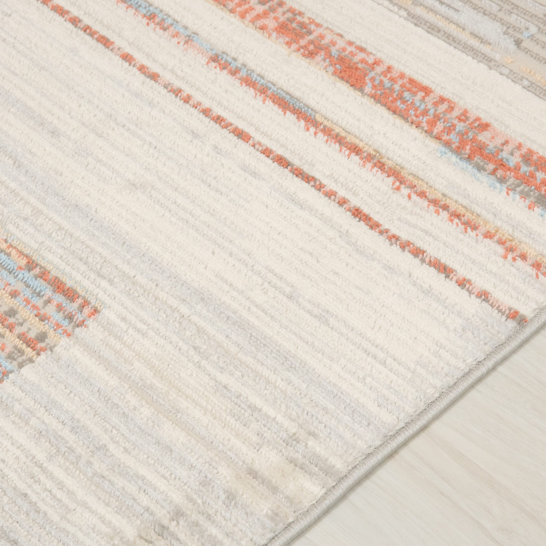 Carpeto Grand Tapis Salon 200x300cm Crème Orange Abstrait Doux Poils Courts