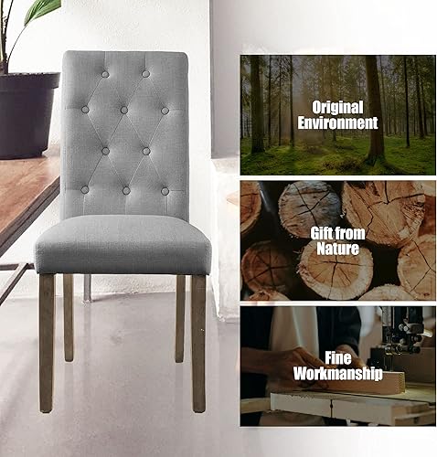 Miniatura 4 de LIGUANG - Juego de 2 sillas de comedor de tela copetuda con botones, silla gris, patas de madera maciza, asiento acolchado, ideal para cocina,