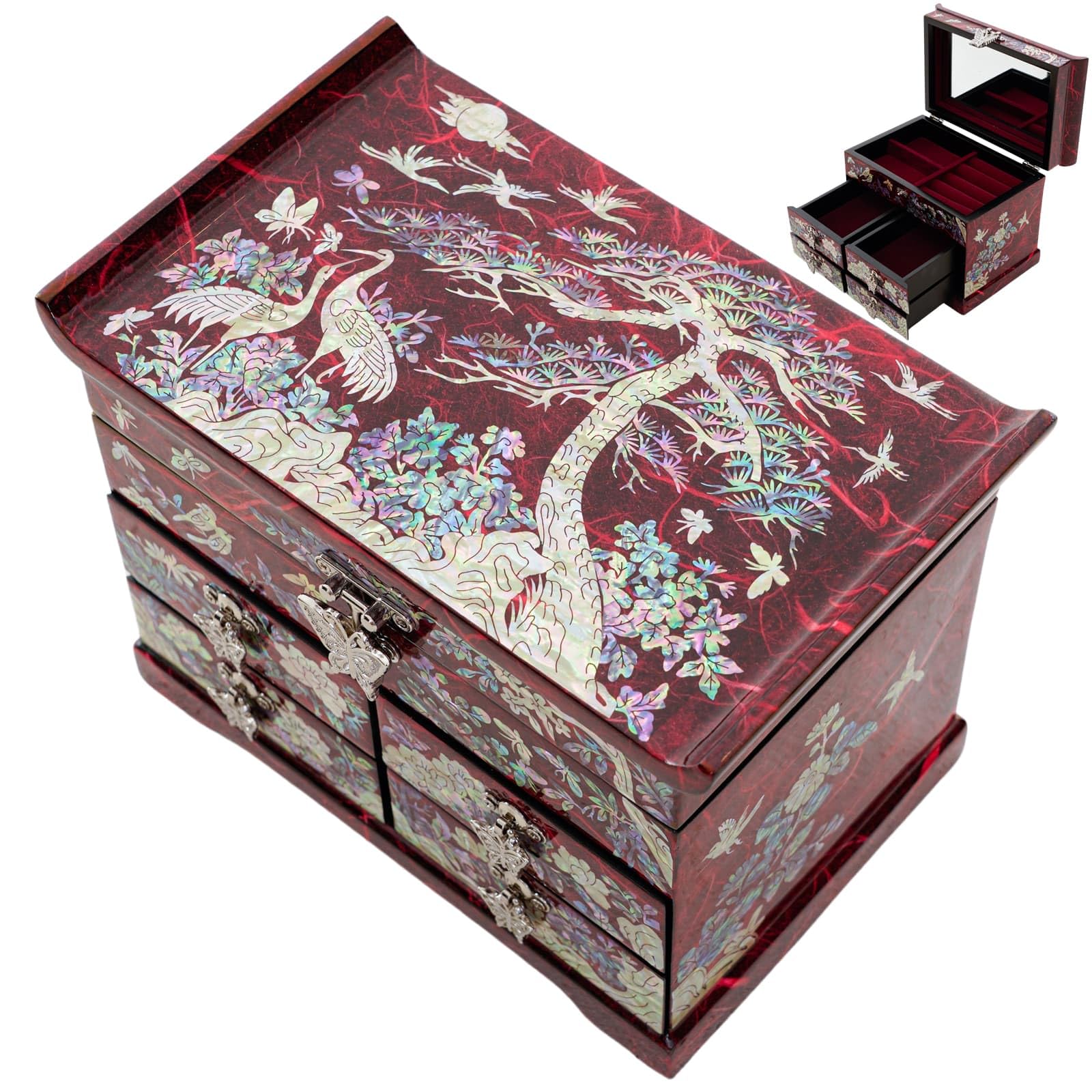 February Mountain Handcrafted Mother of Pearl Jewelry Box – Korean Traditional Design | Unique Keepsake Organizer for Women, Mom, Grandma | Gift for Christmas, Birthday, Anniversary