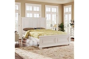 Merax Queen Bed Frame - Classic White Wood Frame