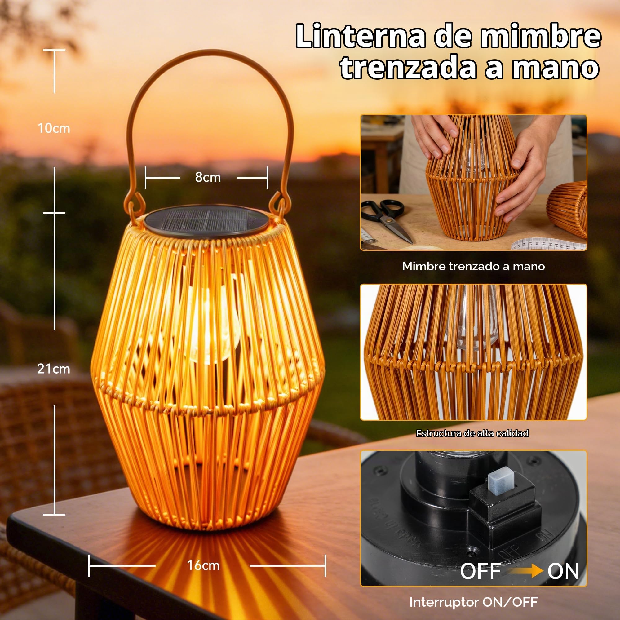 Ollny Solarlaterne para exteriores, 2 piezas luces solares de ratán estilo bohemio blanco cálido, impermeables colgantes y de pie, perfectas para decoración de jardín, balcón, terraza