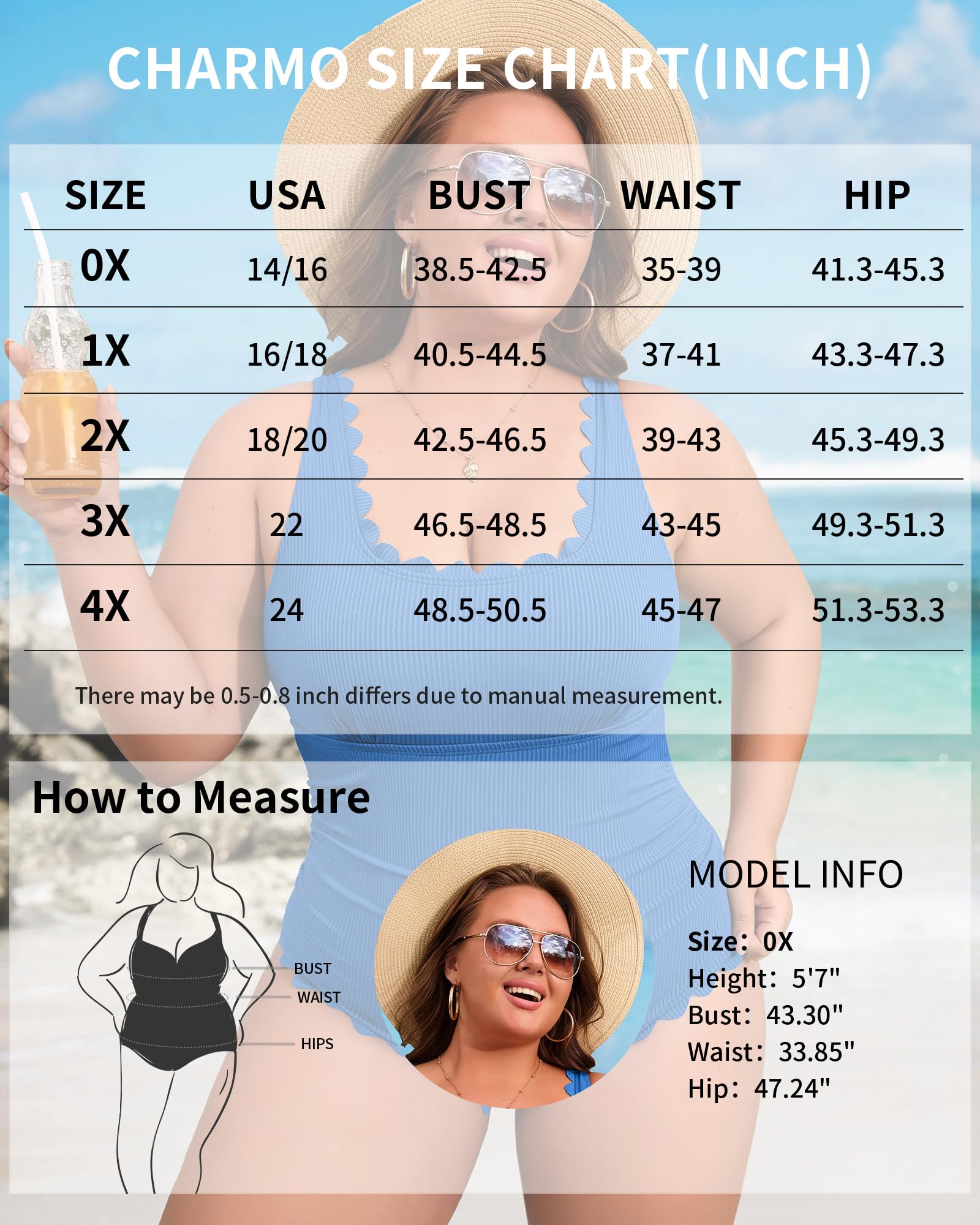 Charmo Plus Size Swimsuit for Women 2025 Tummy Control Scalloped Ribbed One Piece Swimsuits Ruched Modest Bathing Suit