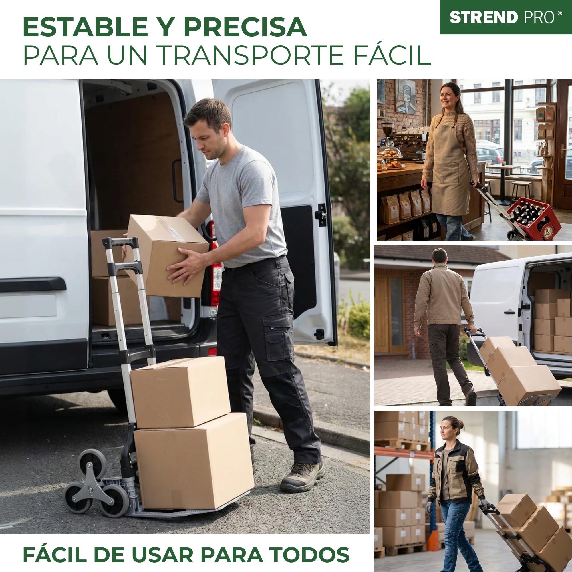 STREND PRO Carretilla Sube Escaleras 80kg | Carretilla Plegable con Sistema de 3 Ruedas | Carro Robusto para Escaleras & Peldaños | Carretilla Regulable en Altura & Compacta