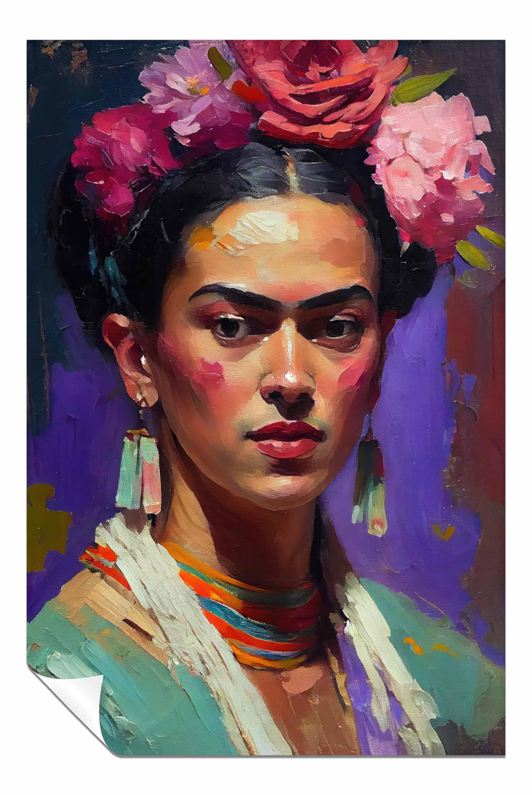 Panther Print Unframed Poster Portrait Of Frida Pictures For Home Walls, Bedroom, Living Room & Bathroom Decor 31X20cm (12X8in)