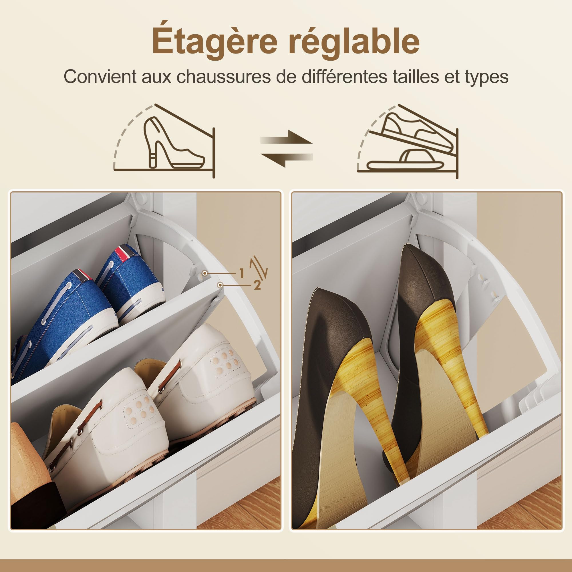 HOMCOM Meuble à Chaussures 21 Paires 3 Tiroirs 80x24x131cm Blanc