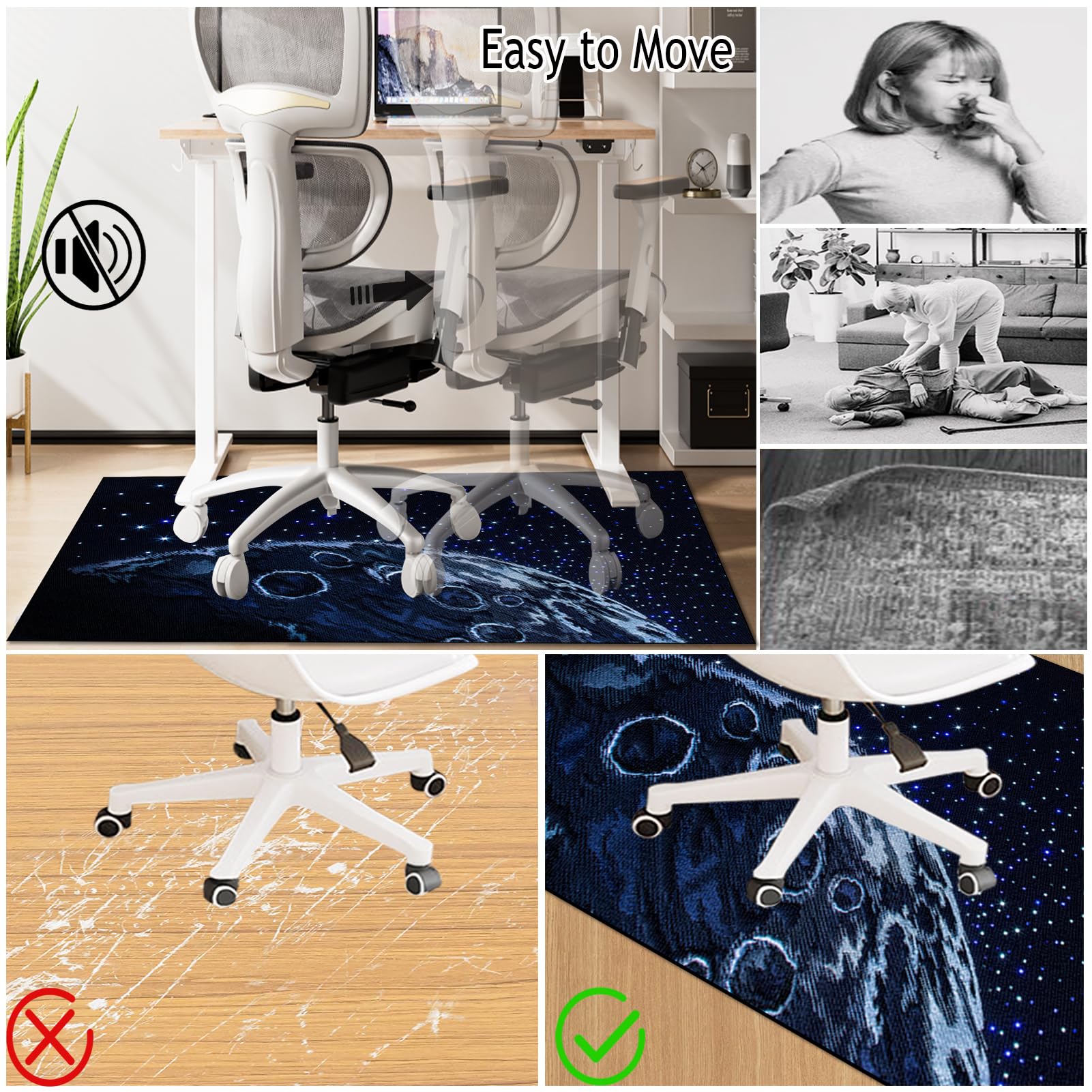 Alfombra Escritorio Suelo Antideslizante Protectora Suelo para Silla de Oficina, Alfombrilla para Silla para Suelos Duros Alfombra Silla Gaming Oficina Protectors Suelo Silla Ruedas 80 x 120 cm