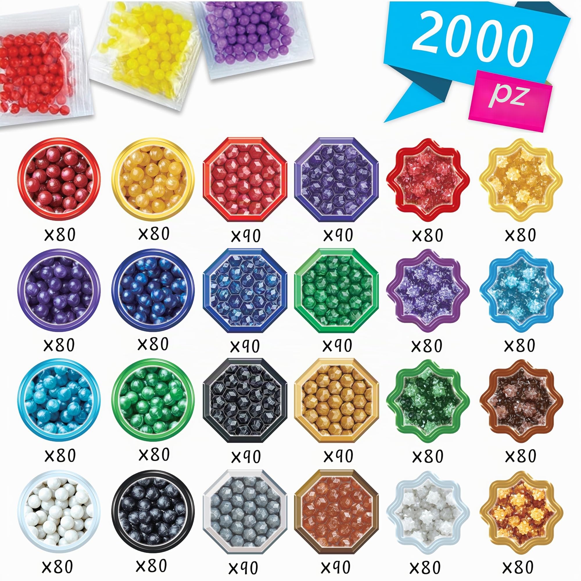 Aquabeads - Shiny Bead Pack - Ricarica Essenziale con 2000 Perline Brillanti in 24 Colori Assortiti – Modello 31995
