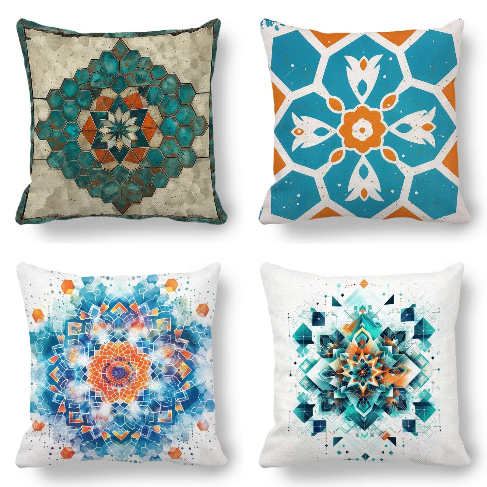 Arte Funda Cojin 65x65cm Juego de 4, Retro Fundas Cojines Exterior Impermeable Lino Cuadrado Decorativos Cushion Covers con Cremallera Invisible para Sofá Jardín Balcón Hogar Home Decor, Regalos 19-C