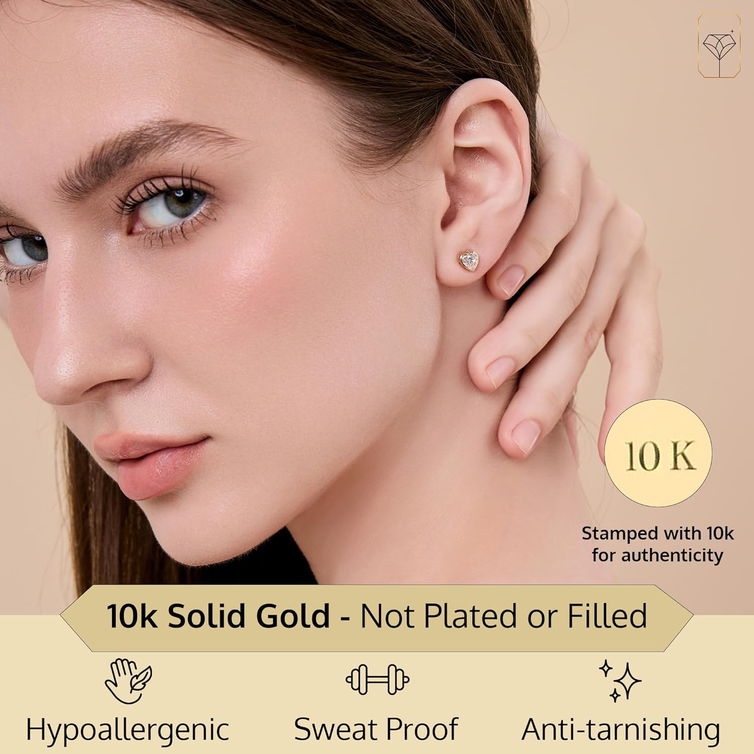 Small Solid 10K Gold Cubic Zirconia Bezel Earrings Studs | Hypoallergenic & Anti-Tarnishing CZ Earrings in Various Styles by MAX + STONE - Image 2