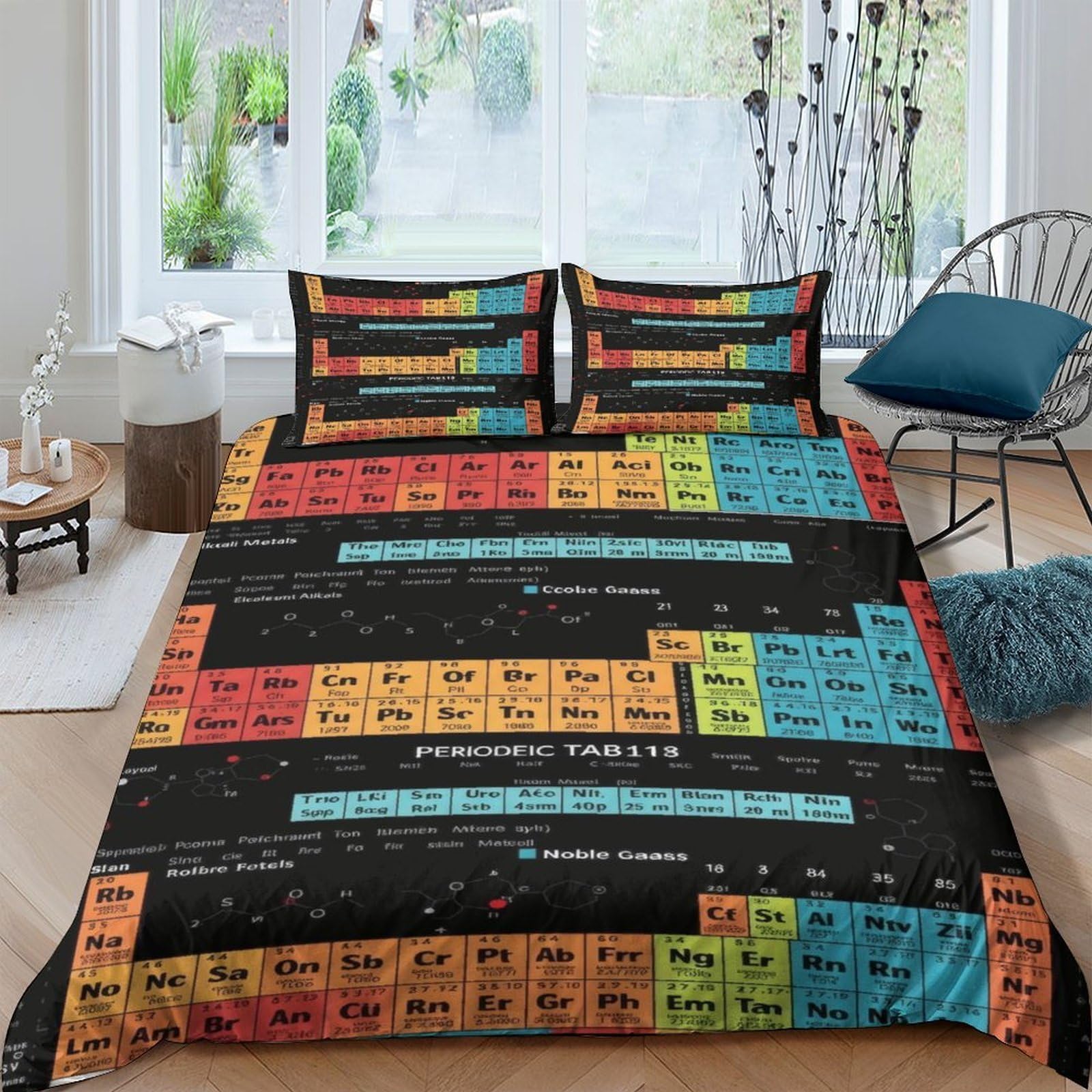 GPLZQXKJNH 3D Printed Periodic Table Duvet Cover Microfiber Soft Breathable Chemistry Elements Bedding Set with 2 Pillowcases for Bedroom Decor Single（135x200cm）