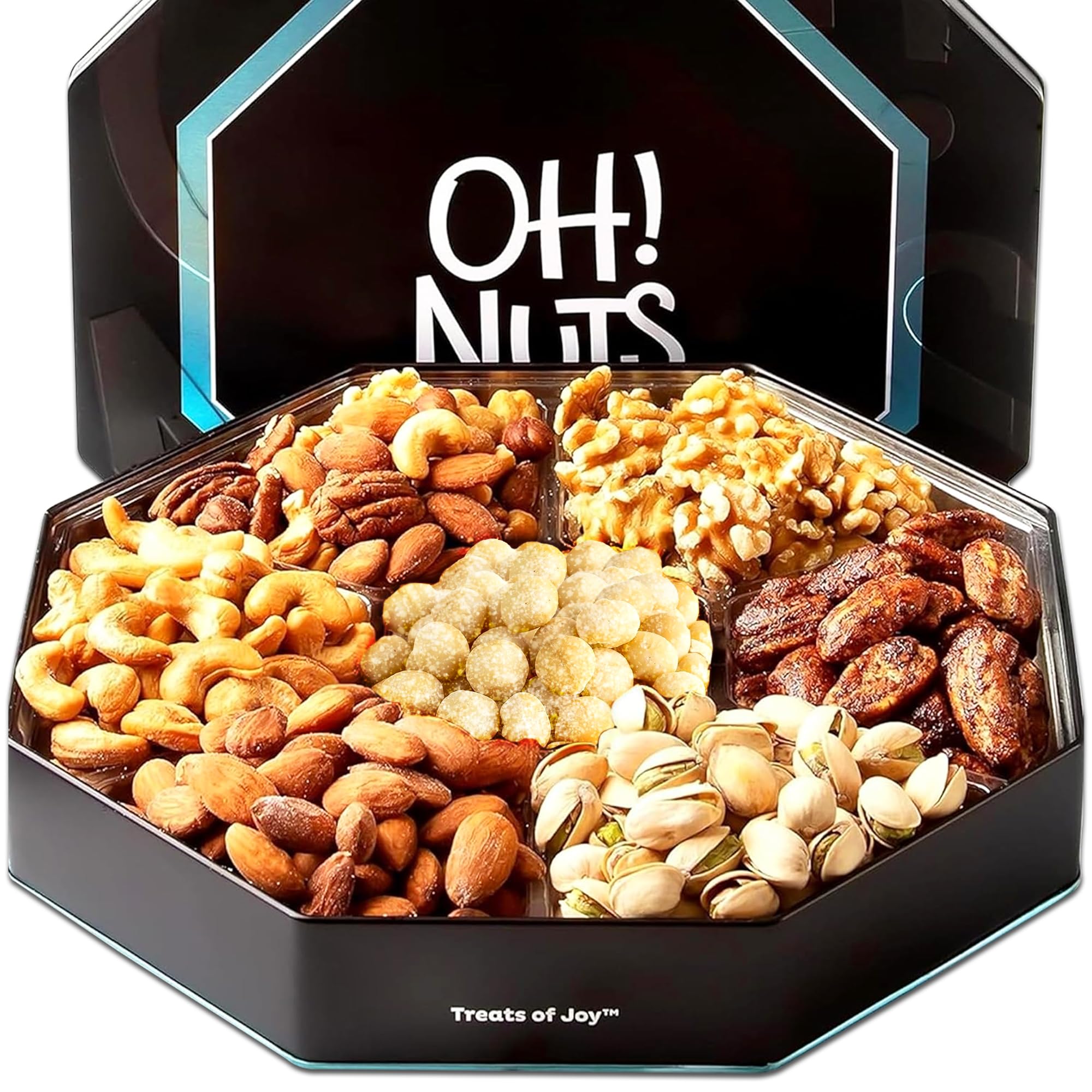 Sponsored Ad - Oh! Nuts 7 Section Nuts Gift Basket - Gourmet Assorted Macadamia Nut Gifts Baskets - Healthy Nuts Gift Hexagon Metal Tin Box - Premium Food Gift for Holiday, Movie Night, Corporate, Men & Women