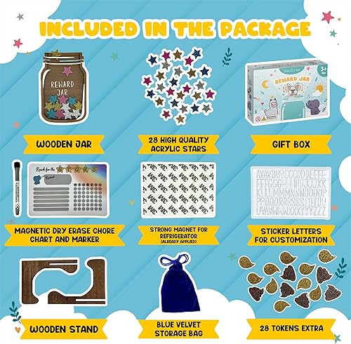 Miniatura 3 de Trader Z's Tarro de recompensa con estrellas de madera prémium para niños, tabla de tareas, entrenamiento para ir al baño para niños pequeños,