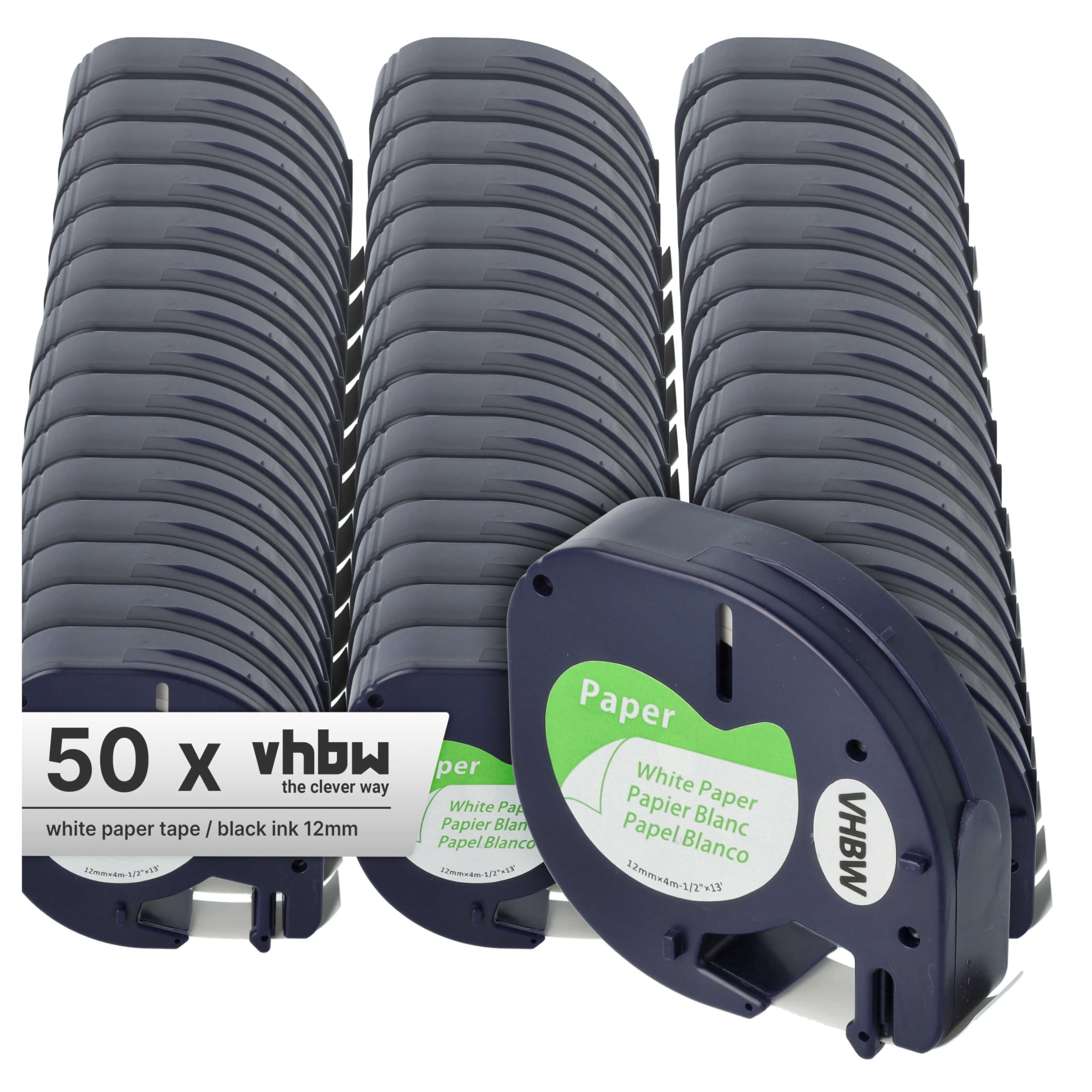 vhbw 50x Cassetta nastro in carta sostituisce Dymo S0721520, 91200 per etichettatrice 4m x 12 mm nero su bianco