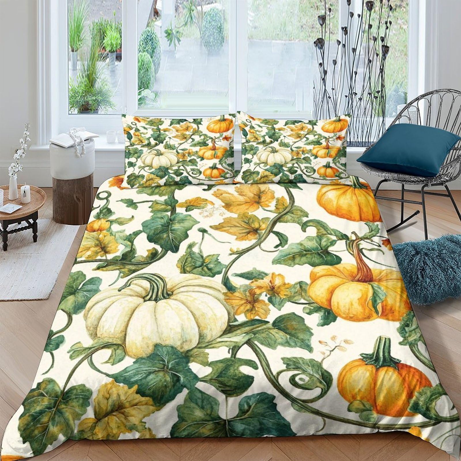 Ctjqhvkz Style-2 3D Printed Pumpkin Vine Fitted Sheet Microfiber Soft Autumn Harvest Bed Cover For Bedroom Guest Room Decor Single（135X200cm）