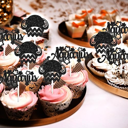 Miniatura 5 de 12 adornos para cupcakes de acuario, gran energía acuario/temporada de acuario, 12 constelaciones de enero/febrero, decoración de cupcakes de