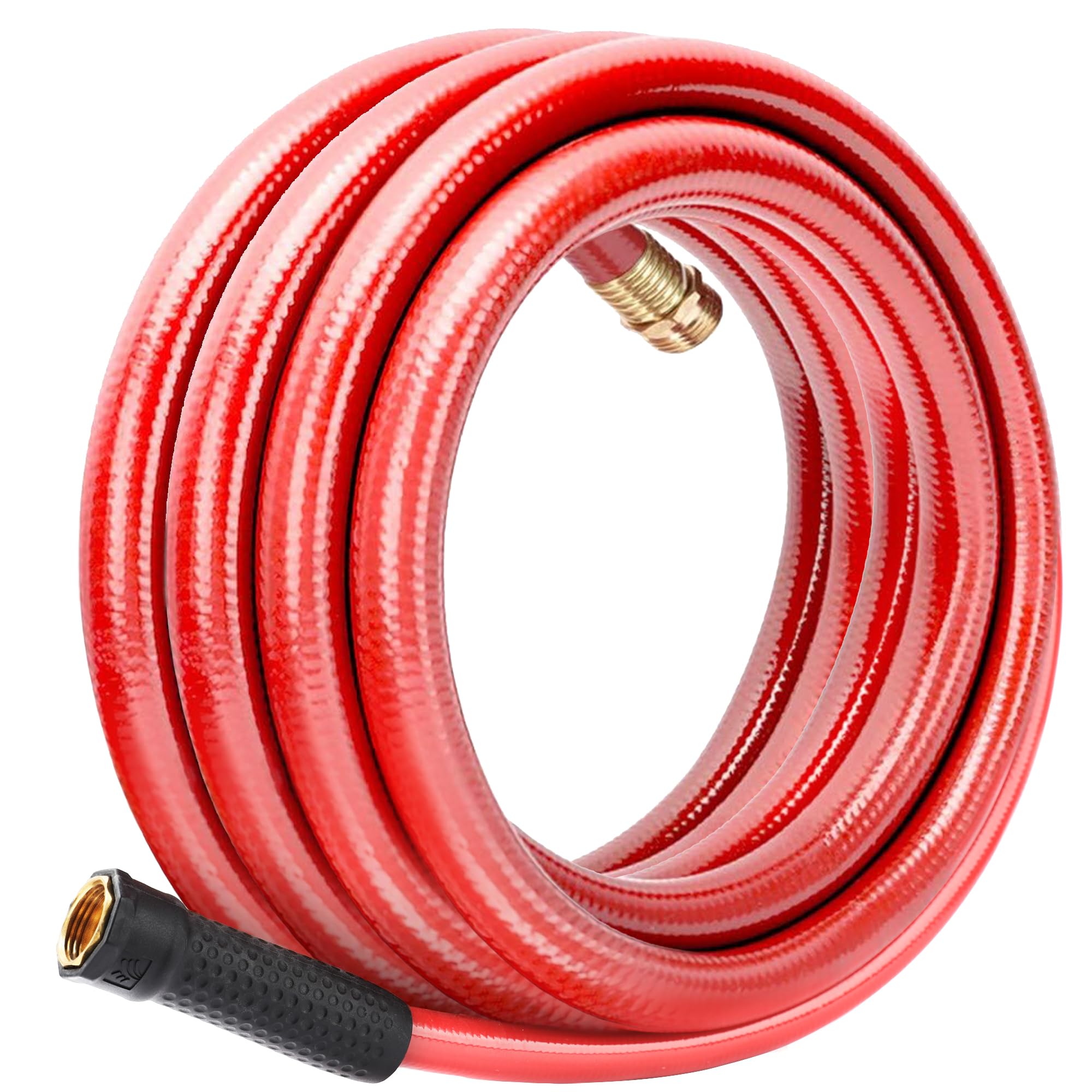 Solution4Patio Leader Red Garden Hose 3/4 in. x 25 ft. -Heavy Duty Durable Flexible Lightweight Water Pipe -Brass Aluminum Ends for Household & Commercial -Kink Free, No Leaking, Male/Female Fittings