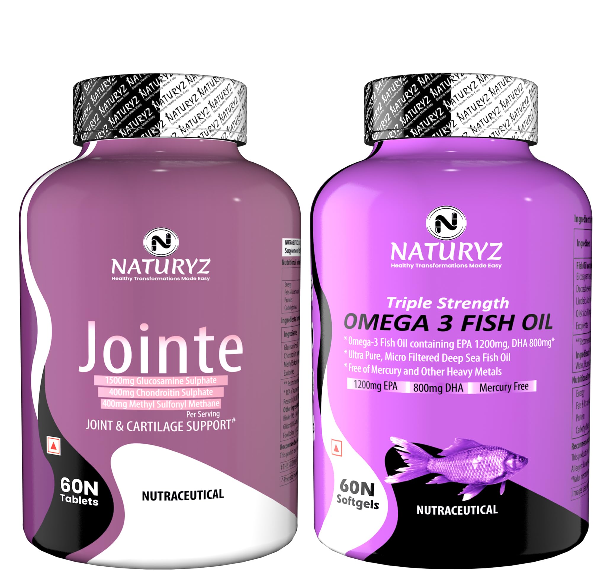 Naturyz Joint Support with Jointe Maximum Strength 1500mg Glucosamine 400mg Chondroitin 400mg MSM & Triple Strength Omega 3 Fish Oil 2500mg with Highest Omega 3-6-9 Per Serving (EPA 1200mg DHA 800mg)-image-23