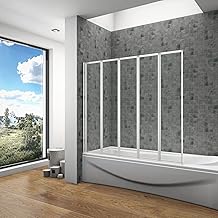 Ocean Italy Bathroom Shower Screen 120 x 140 cm 5 Folding Doors Tempered Glass 4 mm Matt Silver Profile