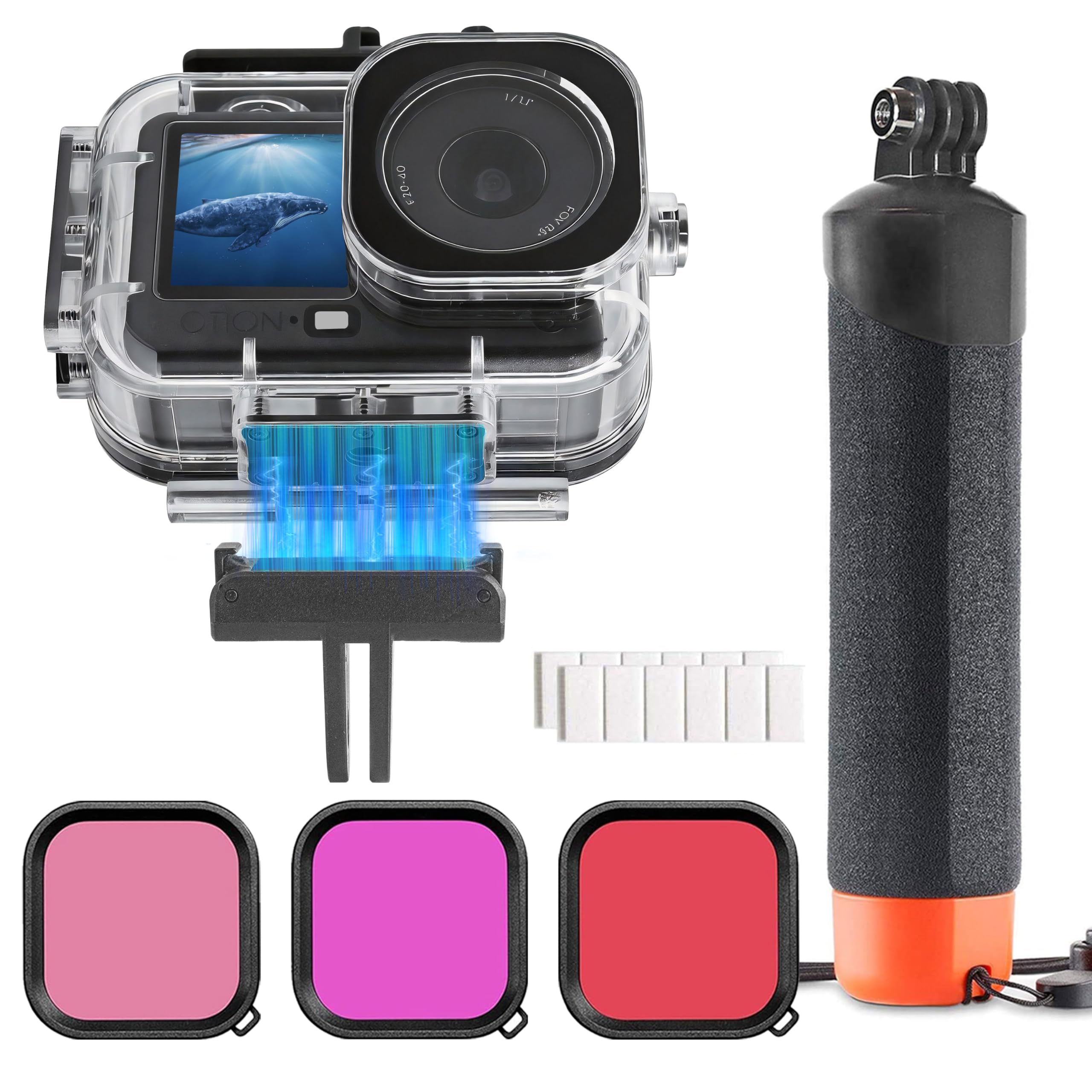 FitStill Kit de protección de fotografía submarina para DJI Osmo Action 6, carcasa protectora impermeable de hasta 60 m + filtro de tres colores + mango de flotabilidad + base magnética de liberación